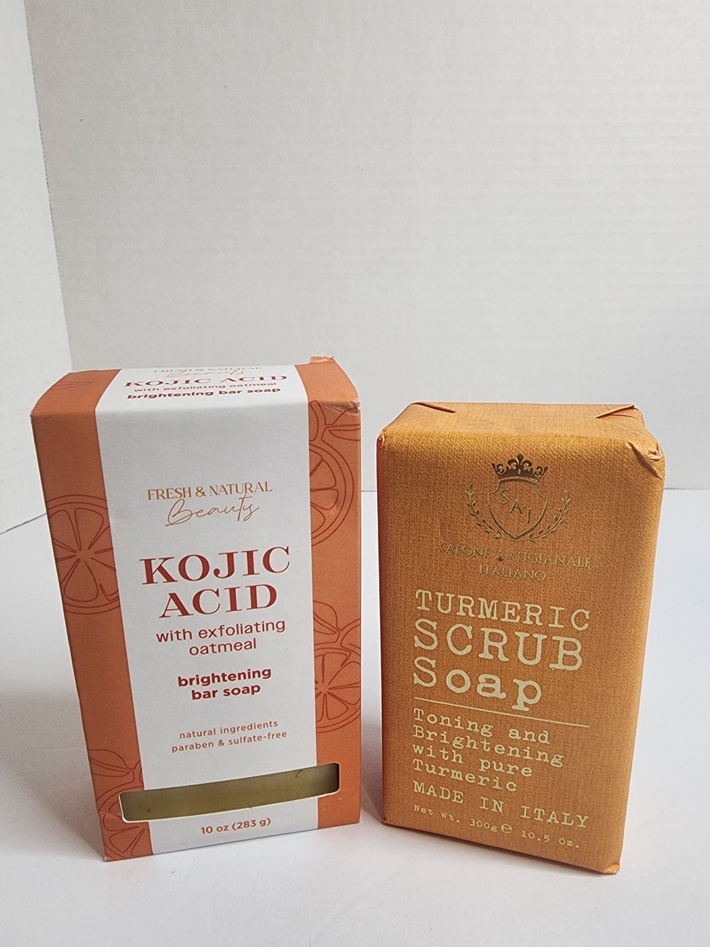 Turmeric Scrub Soap, and Kojic Acid with Oatmeal 2 Bar Bundle.  New in Package